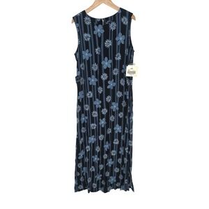 Vintage Sag Harbor Floral Maxi Dress S Blue Sleeveless 90s Cottage Boho Retro